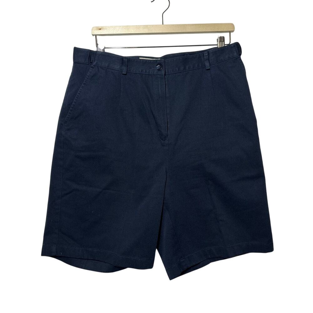 L. L. Bean Original Fit Chino Shorts High Rise Hidden Elastic Waist Blue Sz 14